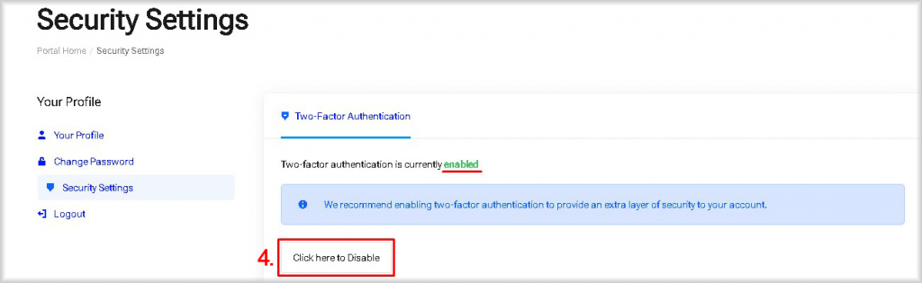"Security Settings" window of the Peerobyte account
