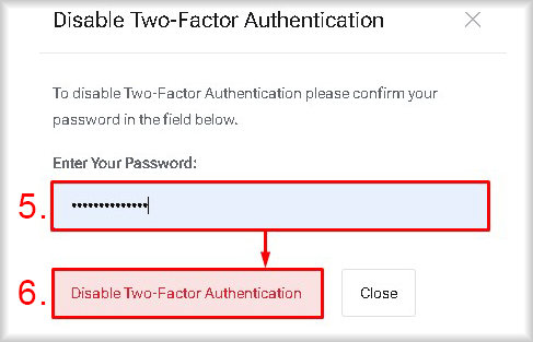 "Disable Two-Factor Authentication" window at Peerobyte website