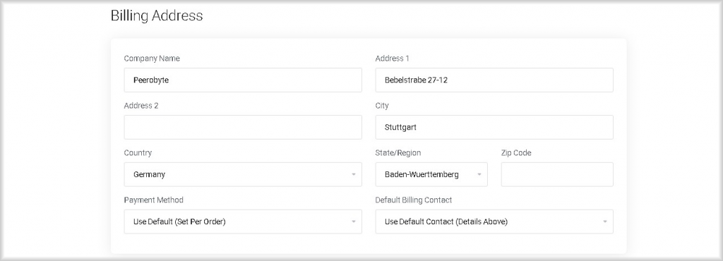 "Billing Address" section on the "Account Information" page