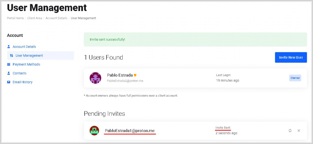 User Management page in Peerobyte: Pending Invites