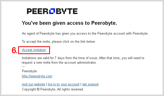 Letter inviting a new user to a Peerobyte account