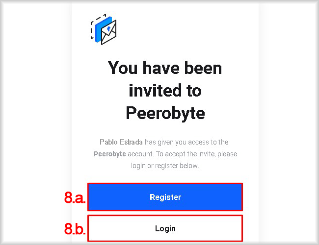 Accepting a new user's invitation to a Peerobyte account