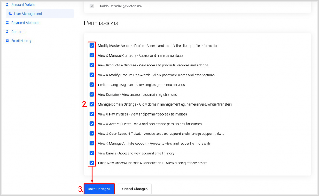 Editing user permissions