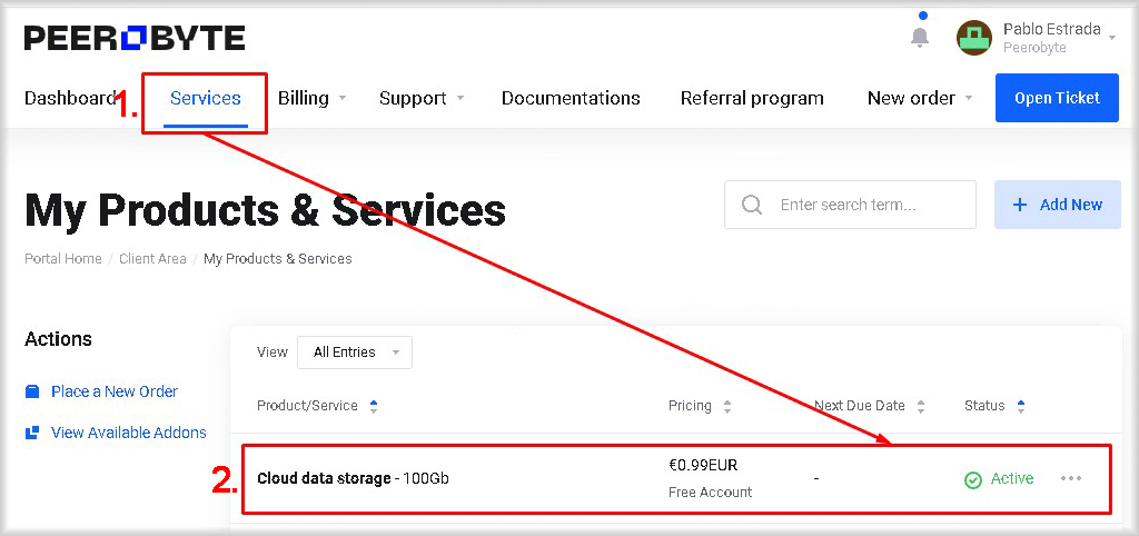 Navigating to the cloud storage control panel.