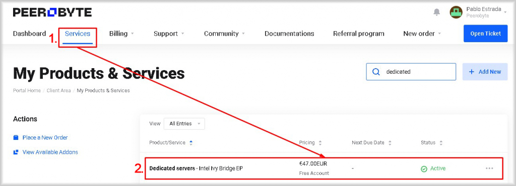 gaining access to the dedicated server control panel