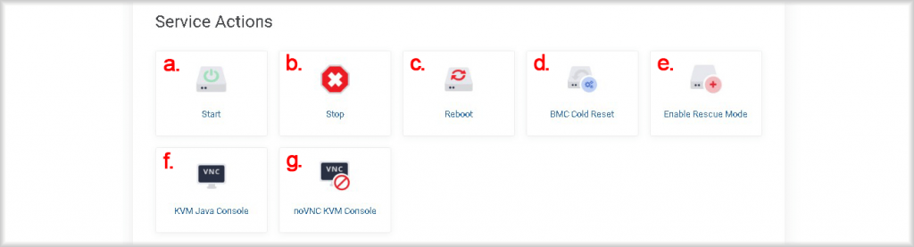 Dedicated server service actions