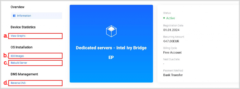 Actions on a dedicated server
