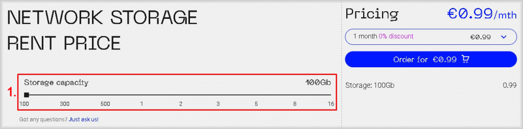 Select the size of the storage by moving the Storage Capacity slider