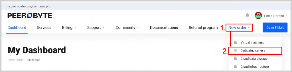 Accessing the Dedicated Server Control Panel from the Control Panel