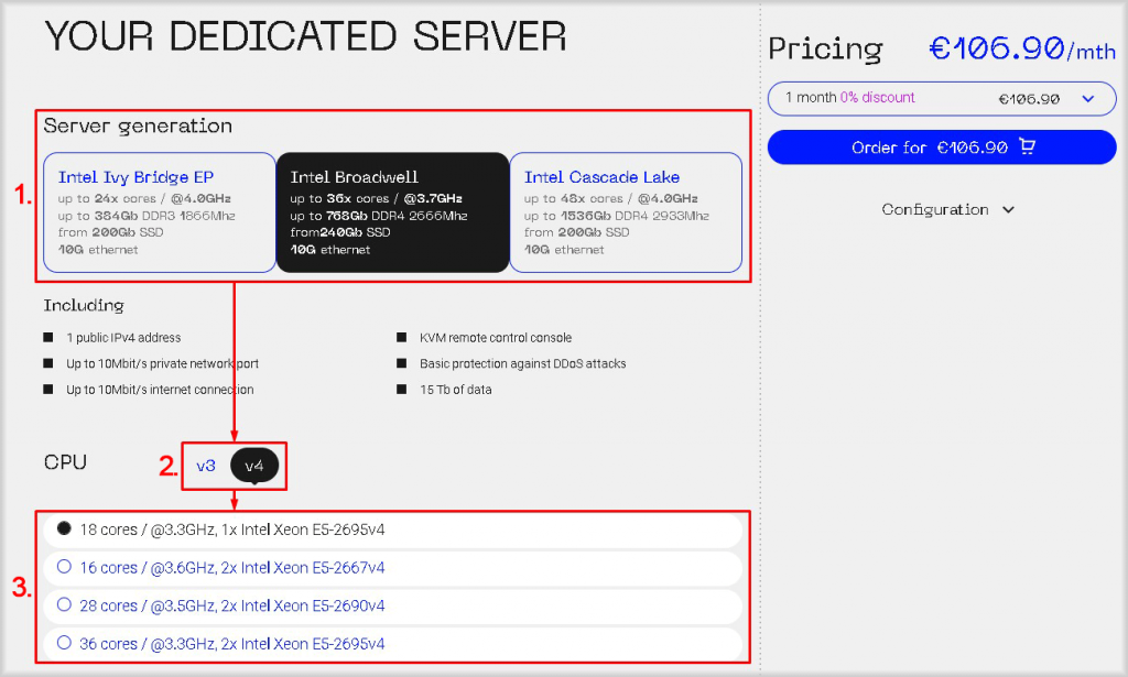 Selecting the generation and model of the processor