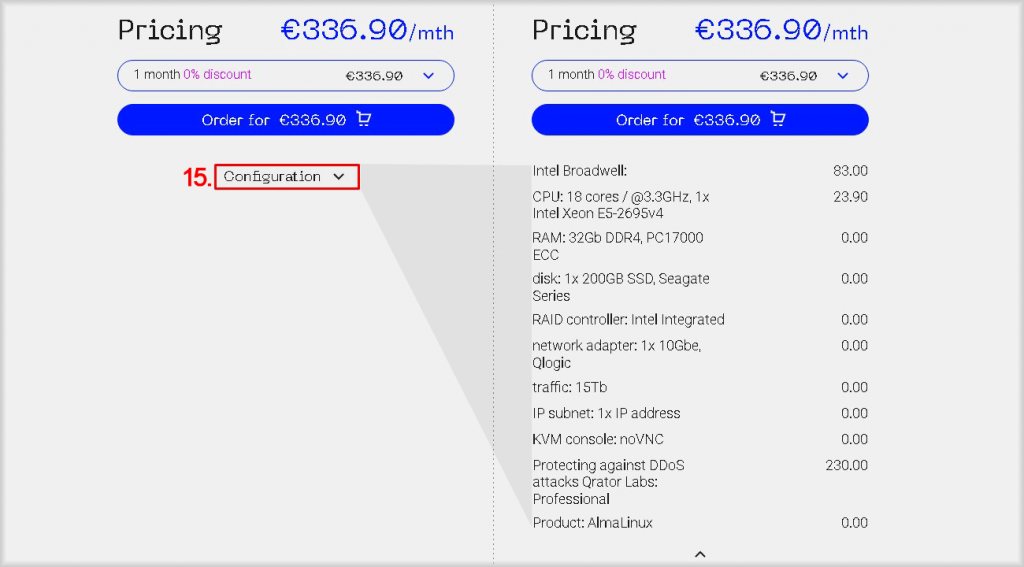 Displaying Dedicated Server Configuration Before Ordering