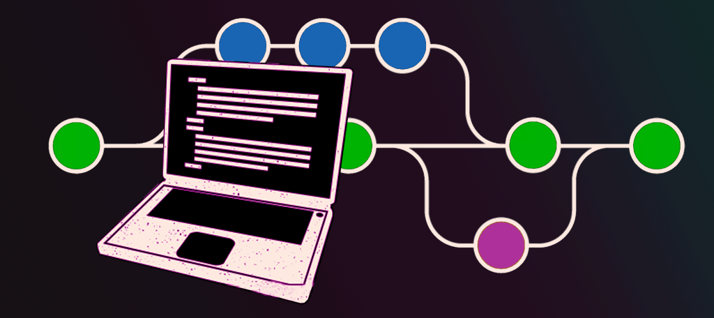 Git, work with code, version control tool, illustration