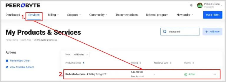 gaining access to the dedicated server control panel