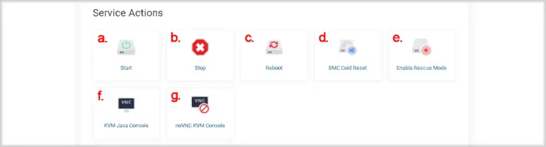 Dedicated server service actions
