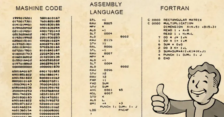 Evolution of programming from machine code to FORTRAN, illustration