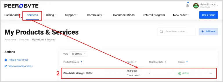 Navigating to the cloud storage control panel.