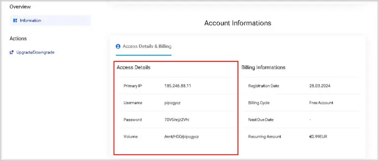 Cloud data storage Access details