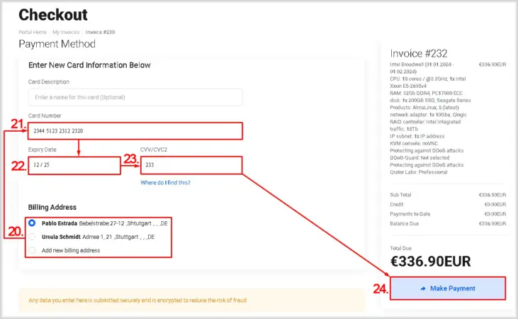 Payment for the order by bank card