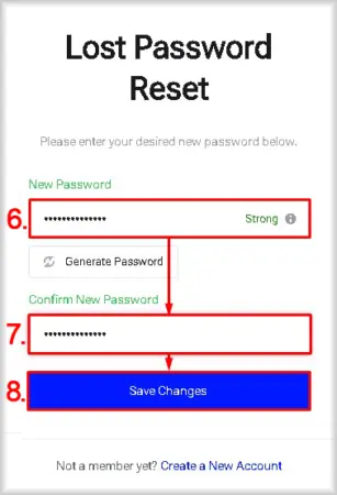The "Lost Password Reset" window on Peerobyte website