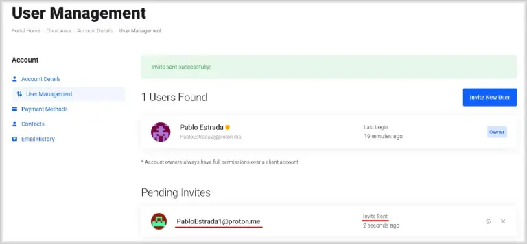 User Management page in Peerobyte: Pending Invites