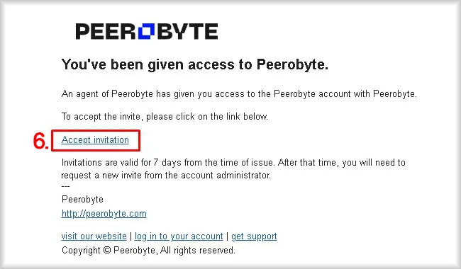 Letter inviting a new user to a Peerobyte account