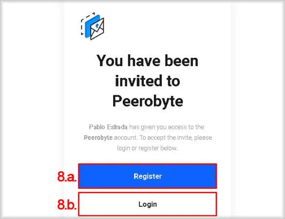 Accepting a new user's invitation to a Peerobyte account
