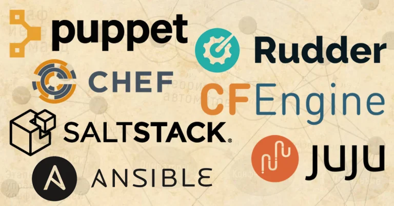 Declarative Configuration Managers, Puppet, Chef, Ansible, Saltstack, Rudder, CFEngine, Juju, logo
